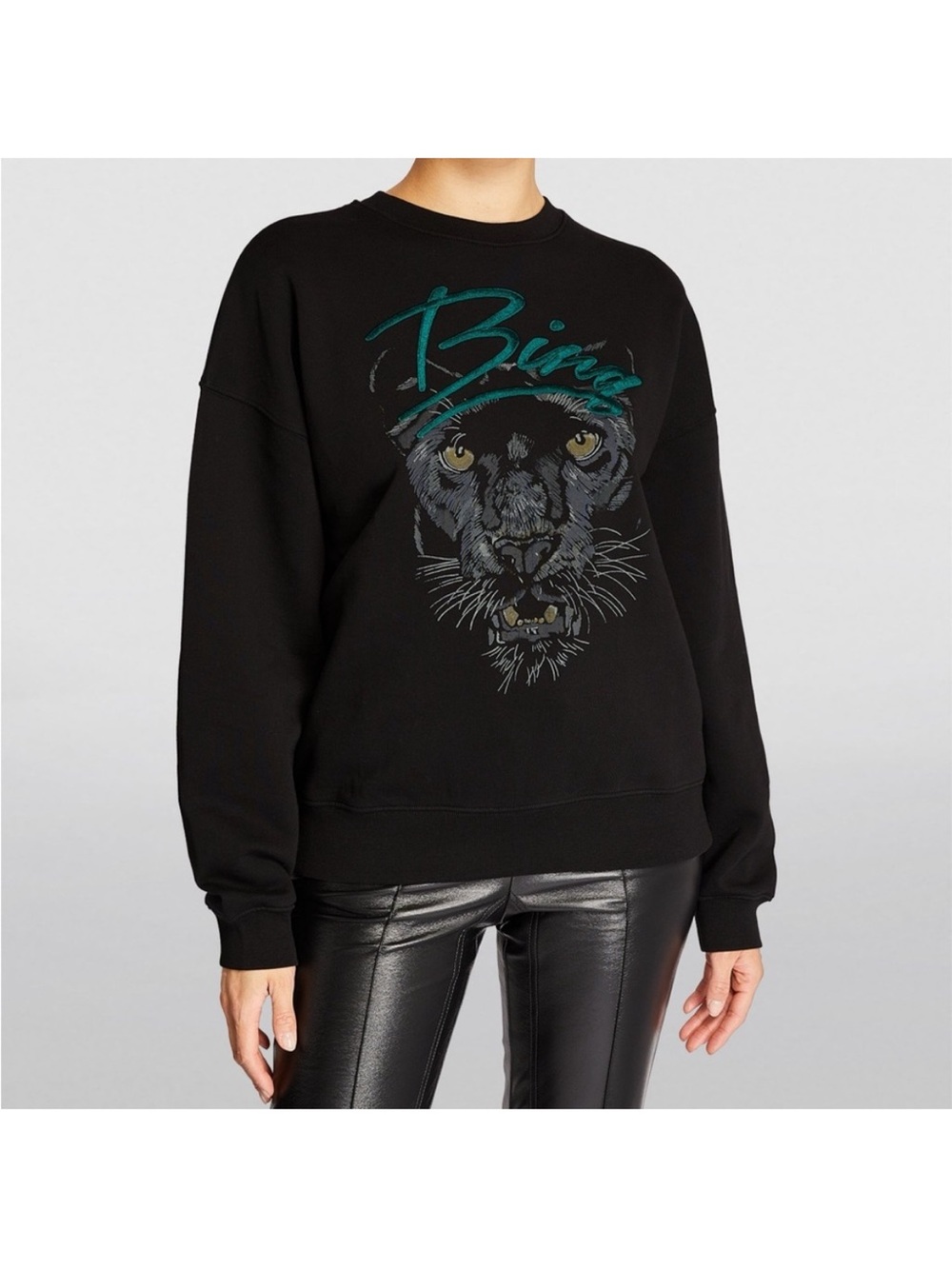 🌺SALE🌺 Anine Bing Kenny Panther Sweatshirt in black Size Large NWT